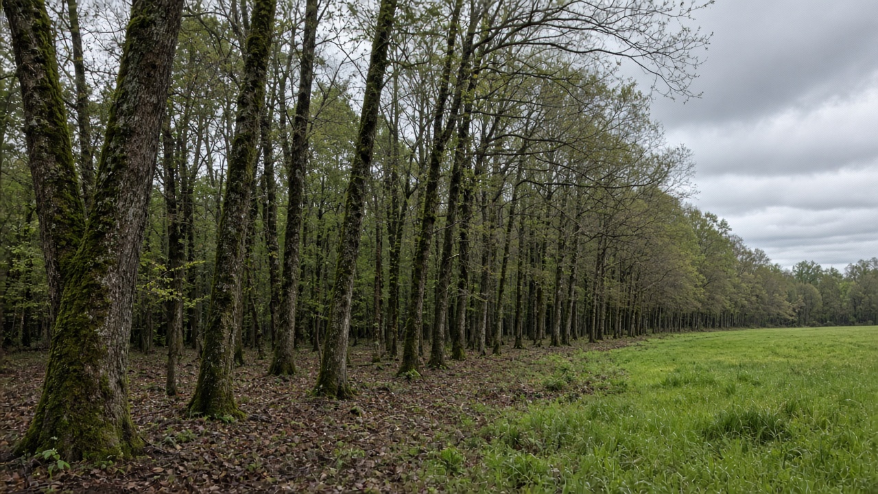 Medina County woodlot edge in overcast daylight