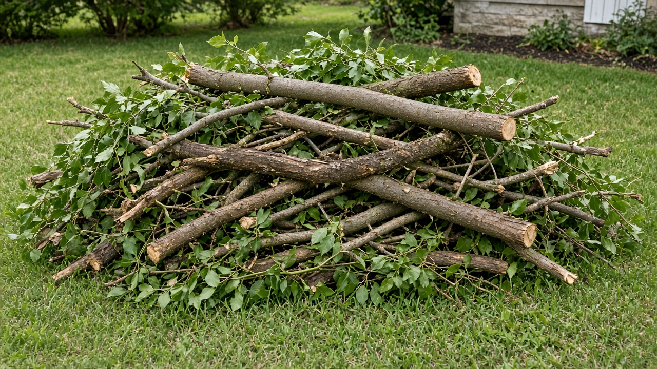 Brush and small-tree pile staged for removal